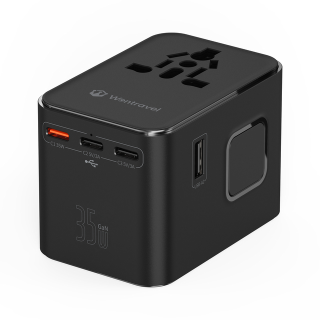Wontravel 6-Port GaN Fast Charger 35W PD with 2 USB + 3 Type-C Ports Copper & PC Housing 10A International Travel Adapter