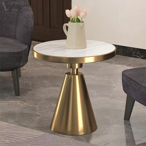 Tavolino da Caffè Moderno in Acciaio Inox Dorato con Piano in Marmo <span class=keywords><strong>Nero</strong></span> Rotondo per Soggiorno, Arredamento Moderno - Product Image 2