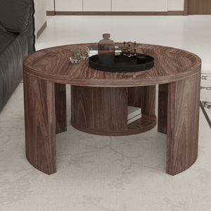 Modern Durable <b>Round</b> <b>Nesting</b> <b>Coffee</b> <b>Table</b> Set of 2 Natural Wood & Walnut MDF for Living Room & Bedroom - Product Image 6