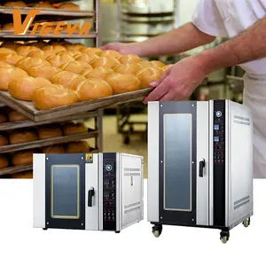Mesin panggang Vigevr 4 nampan, fungsi steamer udara panas elektrik, oven konveksi komersial untuk roti, pizza
