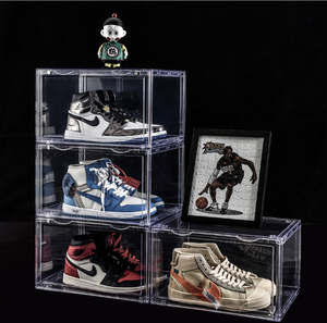 wholesale high quality acrylic drop front shoe storage box acrylic shoe display box case