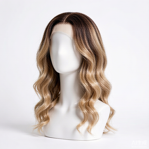 Perruque frontale 13*4 en dentelle HD, cheveux humains vierges bruts, double épaisseur, avec mèches balayage, ondulations naturelles, nœuds pré-décolorés transparents, teinture professionnelle - Product Image 1