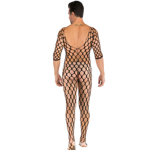 Men's <b>Fishnet</b> <b>Bodysuit</b> Black Nylon Thin Sexy Hollow Out One Piece Underwear For Special Occasion - Product Image 3