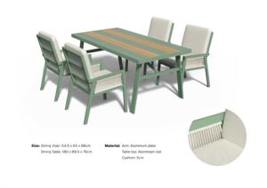 AJUNION高級北欧ガーデンレストラン家具アルミ熱転送ダイニングテーブルポリラタンアームレスト屋外ダイニングセット - Product Image 2