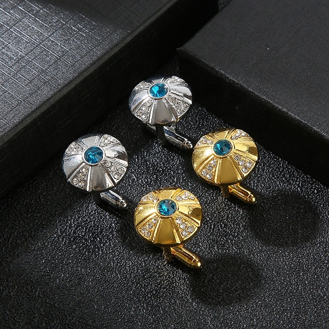Top Quality Round Diamonds Silver Gold Alloy Druzy Cufflinks Fine Jewelry Cuff Links
