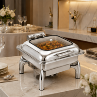 Plat à chafing en acier inoxydable argenté 9L – Chauffe-plat commercial de luxe moderne pour la restauration