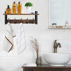 Wooden Wall-Mounted <b>Shelf</b> With <b>Hooks</b> For Entryway Storage And Coat Rack Solid Wood Design Easy Install Retro Color - Product Image 3