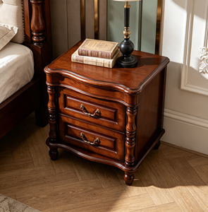 Traditional Dark <b>Walnut</b> Wood Nightstand 2-Drawer Antique Turned Leg Bedroom Furniture Storage <b>Cabinet</b> - Product Image 2