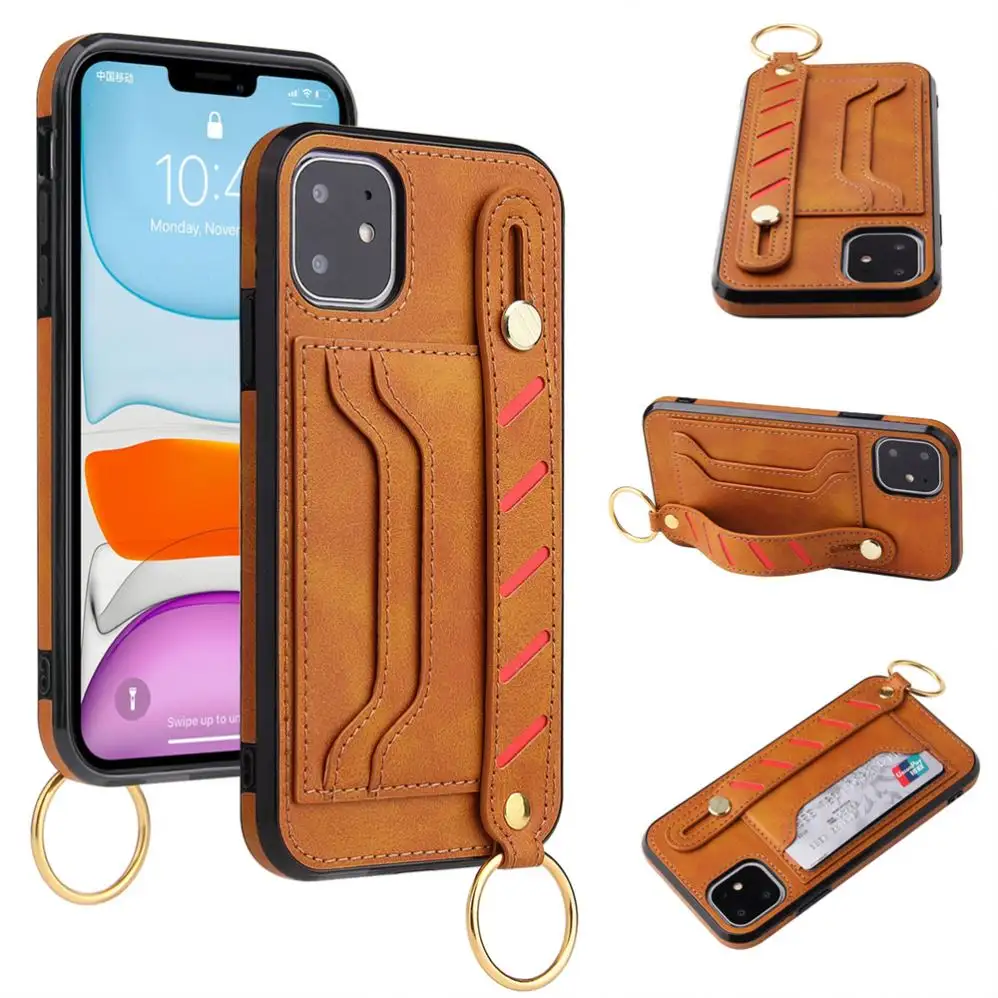 Pu Leather Cellphone Case, Wrist Strap Fundas De Cuero Mobile Cas With Card Holder For Iphone 13 12 Pro Max//