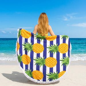 Nuovo Telo Mare Rotondo Grande in Microfibra per l'Estate, Personalizzabile con Stampa Ananas e Nappe - Product Image 2