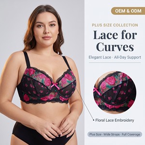 Sujetador de encaje de talla grande, <span class=keywords><strong>sexy</strong></span>, de malla bordada, con aros, sin forro, copa completa, soporte para busto grande, 1XL-4XL, transparente, floral - Product Image 1