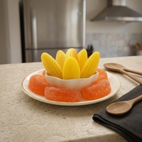Bonbons gélifiés en vrac saveur maïs et orange, faits avec 100 % de jus naturel, emballés individuellement pour les snack-bars et les cafés