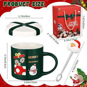 Juego de Tazas de Porcelana Creativas, Diseño Minimalista y Novedoso de Santa Claus, Seguro para el Desayuno Navideño, Taza para Leche o Café con Cuchara - Product Image 2