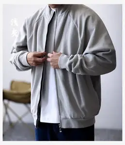 Oem özel tasarım Vintage bant yaka Zip Up iş ceketler artı boyutu erkekler tasarımcı ceket