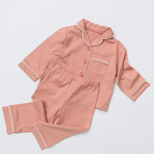 أطقم بيجامات قطنية للأطفال بأكمام طويلة مريحة ملابس نوم حرارية دافئة تتميز بطباعة بلون واحد للأولاد والبنات للخريف - Product Image 6