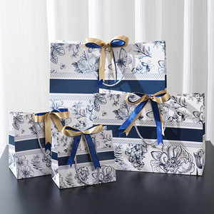 Premium luxury <b>patterned</b> gift bag Kraft <b>paper</b> with Ribbon handle clothing and jewelry gift bag customizable logo size - Product Image 1