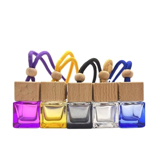8ML Colored <b>Car</b> Perfume Hanging Bottle Perfume Square Glass Bottle <b>Diffuser</b> Bottle with Wood Cover and Rope - Product Image 1