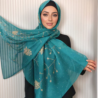 Grosir Dubai Arab bordir berlian tipis berkilau berlian imitasi kepala membungkus syal bunga Islam sifon Muslim syal hijab