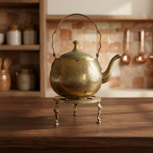 Bouilloire à thé vintage en laiton avec couvercle, poignée en métal, pot à eau, bouilloires, article de cuisine décoratif - Product Image 3