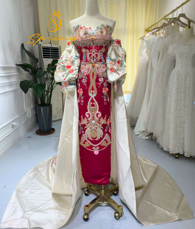 strapless open back dress Red Embroidered Chinese Wedding Bridal Xiu He Fu