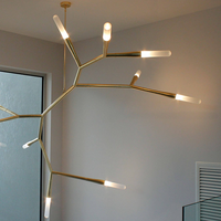 Lustre LED Sculptural Moderne Industriel Nordique de Luxe, Suspension Art Déco en Laiton pour Plafond Haut, Hall d'Entrée, Escalier, Villa