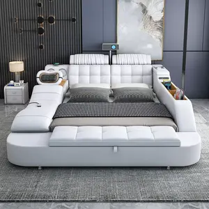 高品质特大床榻榻米180厘米床带储物现代设计家具皮革双人智能床按摩