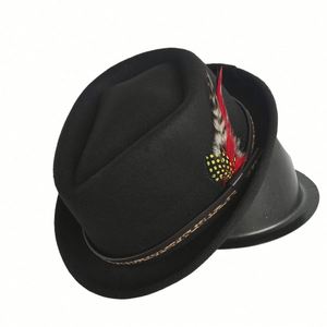 Autumn Winter British Men Pork Pie <b>Hat</b> Retro Jazz Gentleman Fedora <b>Hats</b> with Feather Casual Scene - Product Image 4