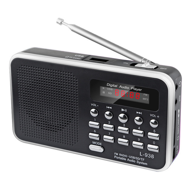 Portable FM Radio Digital Display Audio Player MP3 Player SD TF USB AUX Input 3W Speaker Elderly Travel Outdoor Gift