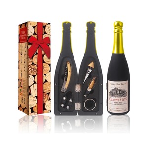Ensemble cadeau personnalisé de 5 pièces en forme de bouteille de vin, en plastique et métal, style moderne, organisateur promotionnel pour la famille - Product Image 5