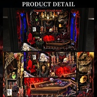 Hamaileon Style Gothique Le Château du Baron Kit de Nook à Livres 3D en Bois DIY Maison de Poupées avec Cadres Photo LED pour Décoration d'Intérieur d'Halloween