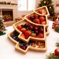 Plateau à apéritifs pour fête de Noël, plateau à collation en bois en forme d'arbre de Noël avec plusieurs compartiments pour noix, fruits, bonbons