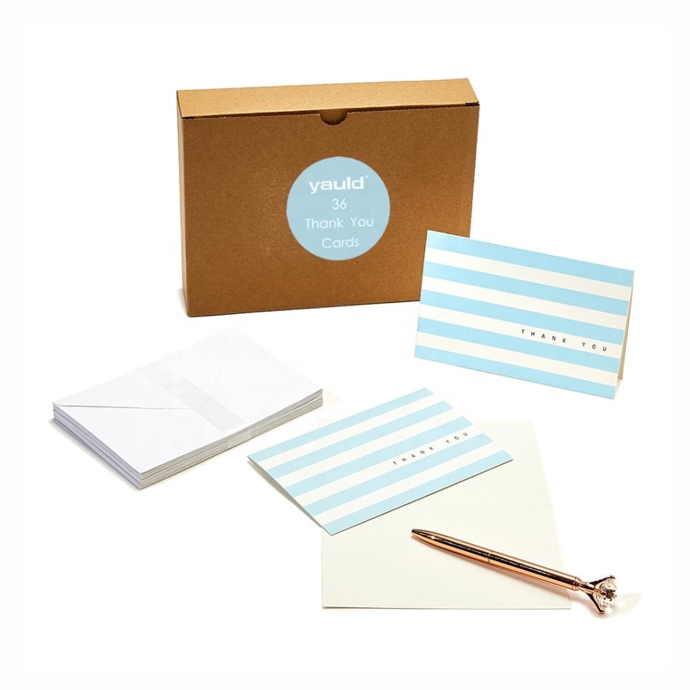 Набор из 36 пустых синих карт в коробке с надписью «Thank You», индивидуальный логотип насыпью, спасибо, карты с конвертами