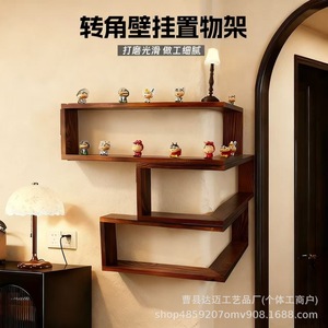 Wooden Corner <b>Wall</b> <b>Shelf</b> 45x45x19.5cm <b>Wall</b> <b>Mounted</b> Display Rack For Living Room Decorative Storage - Product Image 1