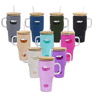 Bouteille d'eau en verre avec manchon en silicone sans BPA, avec paille et poignée, idéale pour la <span class=keywords><strong>salle</strong></span> <span class=keywords><strong>de</strong></span> <span class=keywords><strong>sport</strong></span> - Vente en gros - Product Image 2