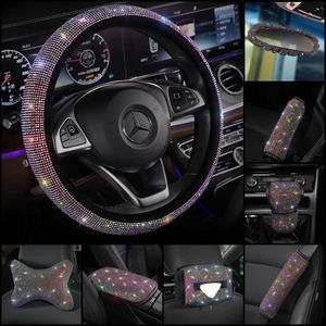 Kits interiores Bling Crystal Design Cubierta para volante de coche Cubierta de palanca de cambios Almohada Cinturón Hombro GP OEM - Product Image 4