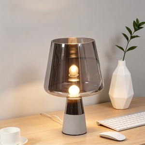 Modern Smoky Gray Glass Table Lamp Led Desk <b>Light</b> Nordic Minimalist Style For Bedroom Study Room - Product Image 2