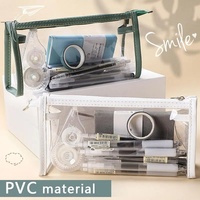 Étui à crayons transparent en PVC Kawaii, imperméable, fournitures scolaires, sacs à crayons avec fermeture éclair, tendance, portable, pochette pour crayons et stylos