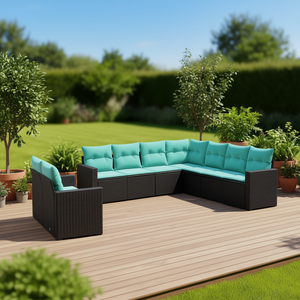 Ensemble de canapés de jardin en rotin noir, acier thermolaqué, mobilier de patio extérieur - Product Image 2