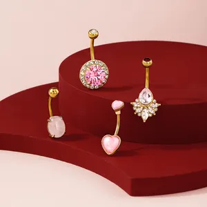 Toposh 316l chirurgico di tendenza di cristallo ombelico elegante rosa rosa ombelico anello in acciaio inossidabile piercing gioielli