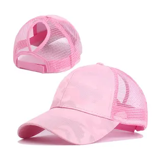 Women's Ponytail Camouflage Baseball Hat Summer Breathable Sunproof Sports Hat Solid Color Baseball Hat