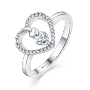 Luxury Jewelry Engagement Ring 925 Sterling Silver Plated Heart Shaped Zircon Diamond Wedding Ring