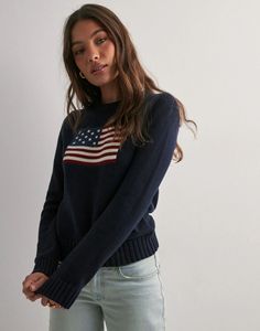 <span class=keywords><strong>Pull</strong></span> tricoté ample décontracté pour femmes avec décoration de bouton de motif de <span class=keywords><strong>drapeau</strong></span> national vêtements en gros haut - Product Image 2