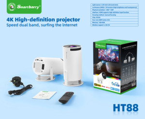Proyector HT88 con Soporte, Proyector de Video FHD Inalámbrico WiFi, Proyector de Cine en Casa Portátil con Altavoz Integrado para Películas al Aire Libre - Product Image 1