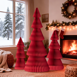 Lot de 3 arbres de Noël en papier nid d'abeille 3D personnalisables, écologiques, pour la décoration de la maison, des fêtes et des centres commerciaux - Product Image 5