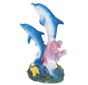 Resin Marine theme Blue dolphin coral statue home desktop decoration