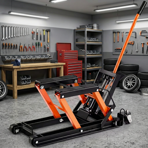 Cric hydraulique portable à 4 roues pour moto, capacité de charge de 1500 lb, hauteur maximale de 15 pouces, levage à ciseaux actionné au pied - Product Image 1