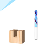 Fresa de carburo nano azul de 1/4 de pulgada y 2 filos HRC65 para router CNC, cortador de fresado OEM para madera, plástico y aluminio
