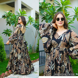 เดรสแม็กซี่ลายดอกไม้แบบลำลองสำหรับผู้หญิงชุดราตรียาวคลุมเข่ายาวถึงพื้นพิมพ์ลายดอกไม้แบบอินเดียดั้งเดิม - Product Image 5