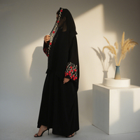 Loriya Vêtements Islamiques Broderie Florale Abaya Vente en Gros Abaya Ouverte sur le Devant Robe Musulmane Femme et Hijab Ensemble 2 Pièces Abaya Aïd