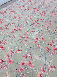<strong>Wholesale</strong> Custom <strong>Wholesale</strong> Price Dry Flower <strong>Lace</strong> <strong>Fabric</strong> French Tulle <strong>Lace</strong> Beads <strong>Fabric</strong> for Wedding Evening Dress - Product Image 5